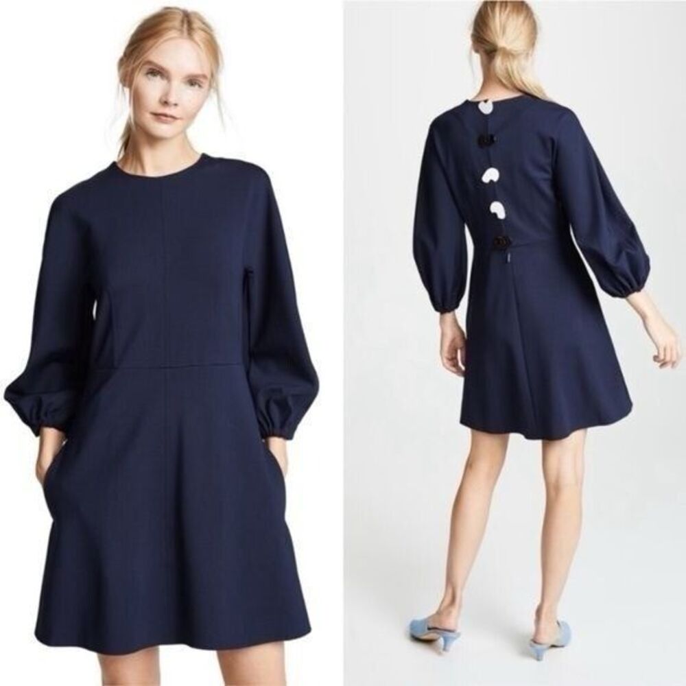 Tibi Bond Stretch Wool Sculpted Button-Back Mini Dress